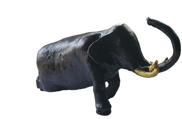 Elefant mit Maus Schwarz Gold